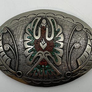 Thunderbird Silver and Turquoise Belt Buckle - Etsy display picture 1