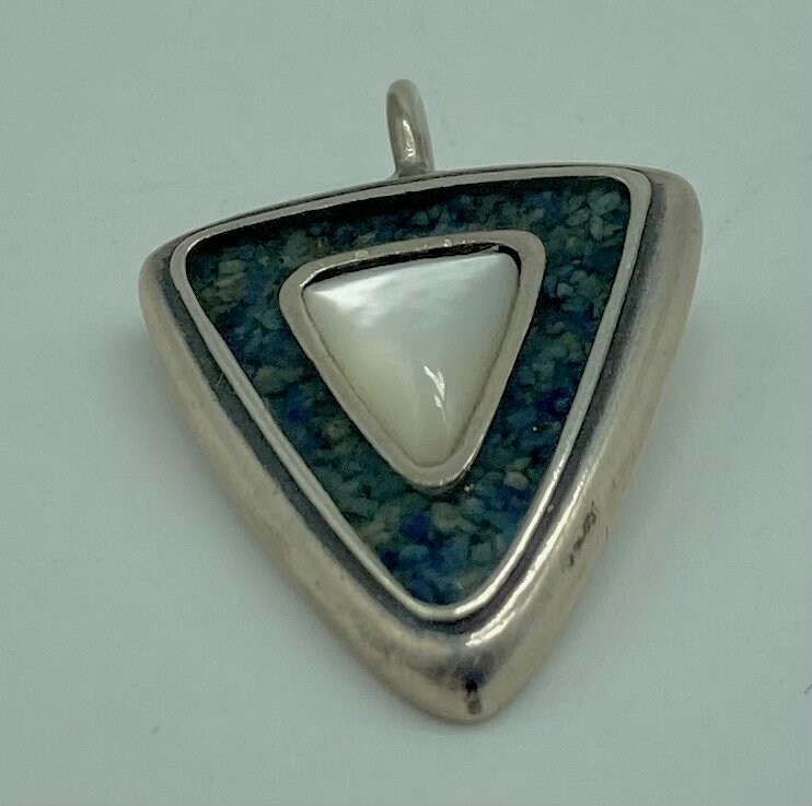 Small 925 Sterling Silver Triangle Pendant With Turquoise