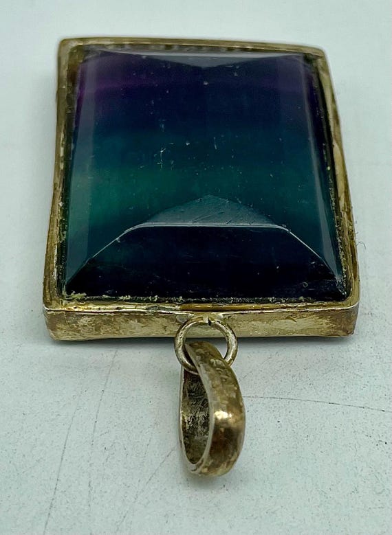 Rainbow Pendant / Large Rectangular Shaped Gold T… - image 5
