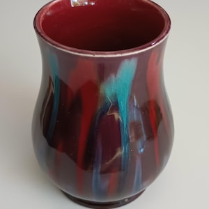 Small Antique Sarreguemines Art Pottery Vase with Red Flambe Glaze France