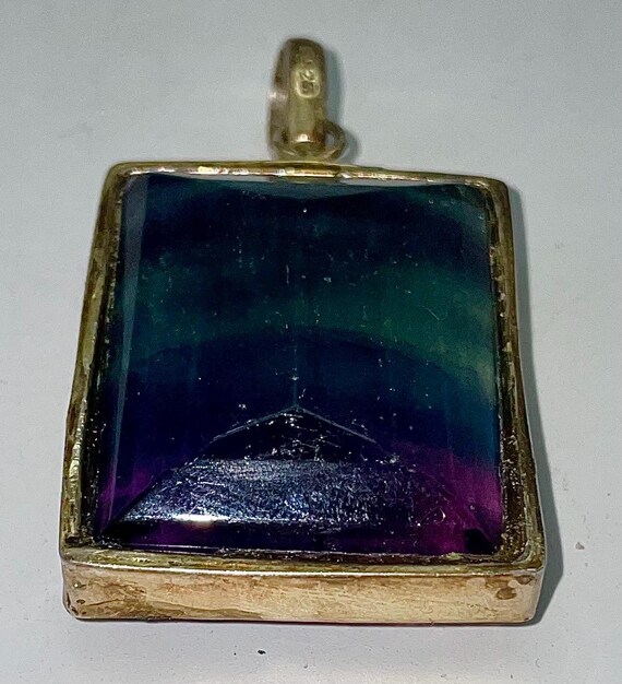 Rainbow Pendant / Large Rectangular Shaped Gold T… - image 3