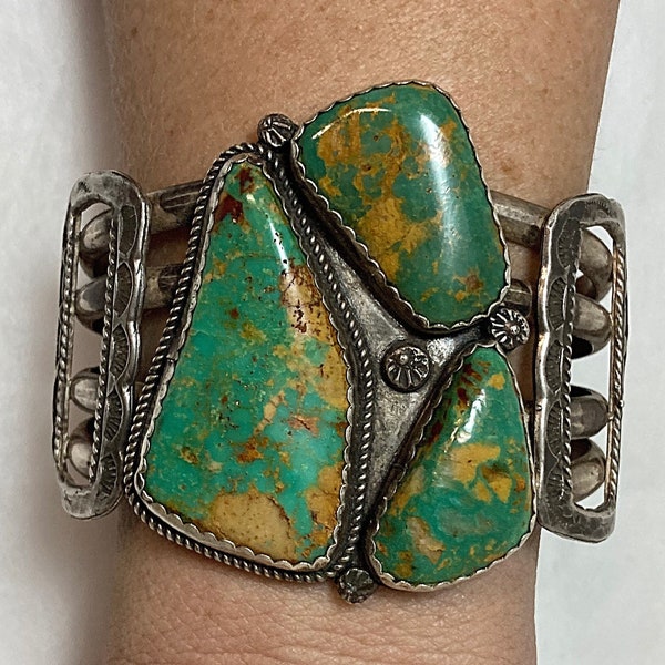 Artist Signed Navajo Handmade Sterling Silver And Turquoise Cuff Bracelet / Wilson Padilla #DMT TheShopsInUptown BT2