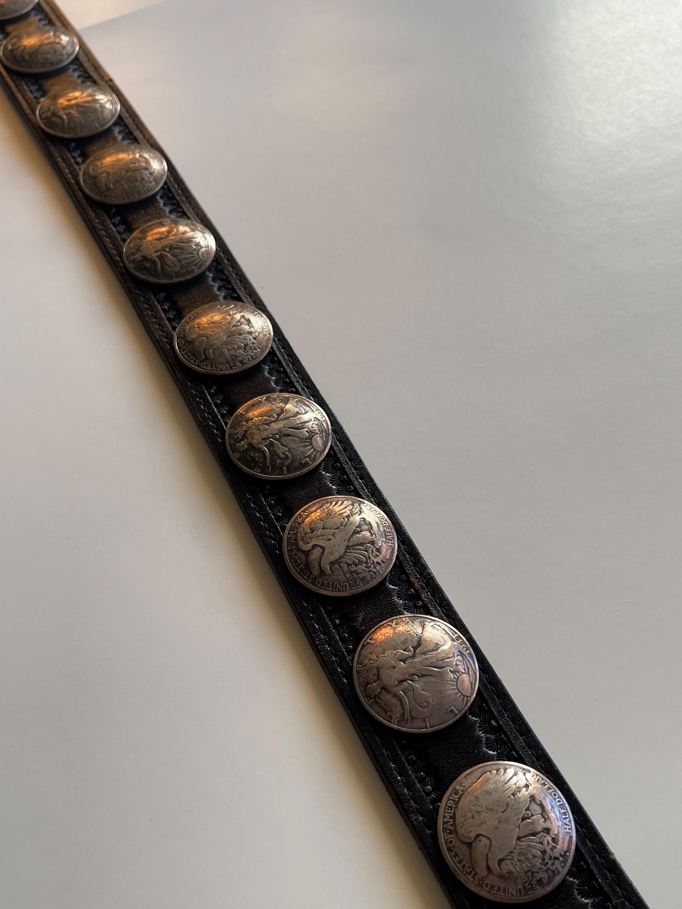 Vintage Appaloosa Leather Belt w/19 Walking Liberty & Eagle Silver Half Dollars Handmade Appaloosa Durango, CO Leather Belt With 17 Walking  main image 4