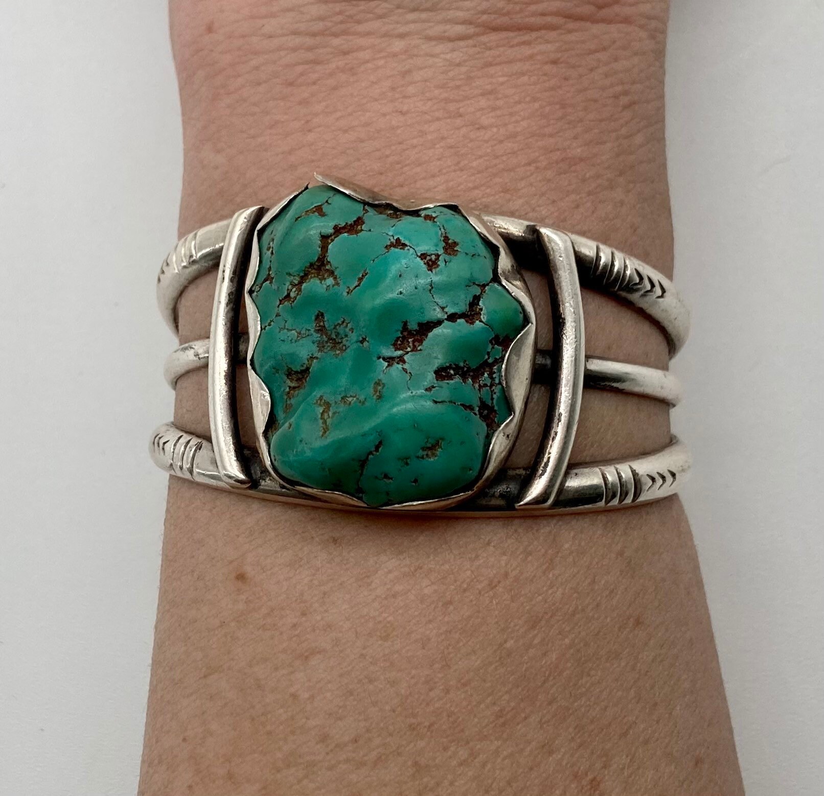 Lu Tsosie Vintage Native American Navajo Turquoise Sterling Silver Bracelet Lu Tsosie Vintage Native American Navajo Turquoise Sterling Silver Bracelet