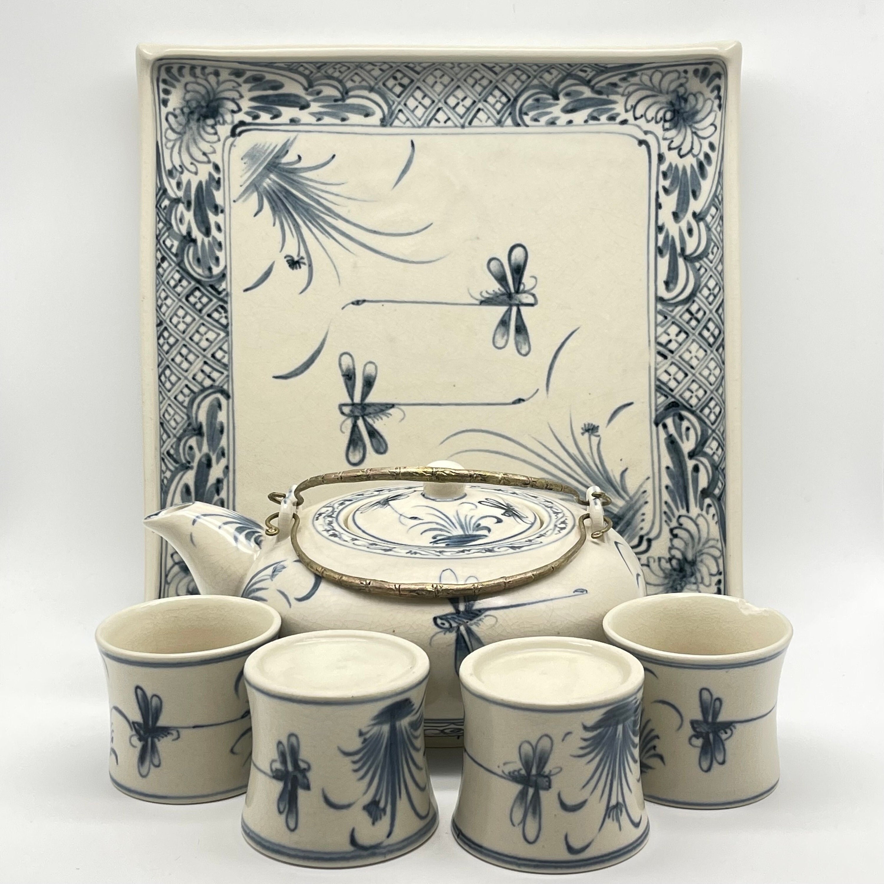 Vintage Tea Set / Eastern Asia / Dragonfly Ceramic Tea Set / C