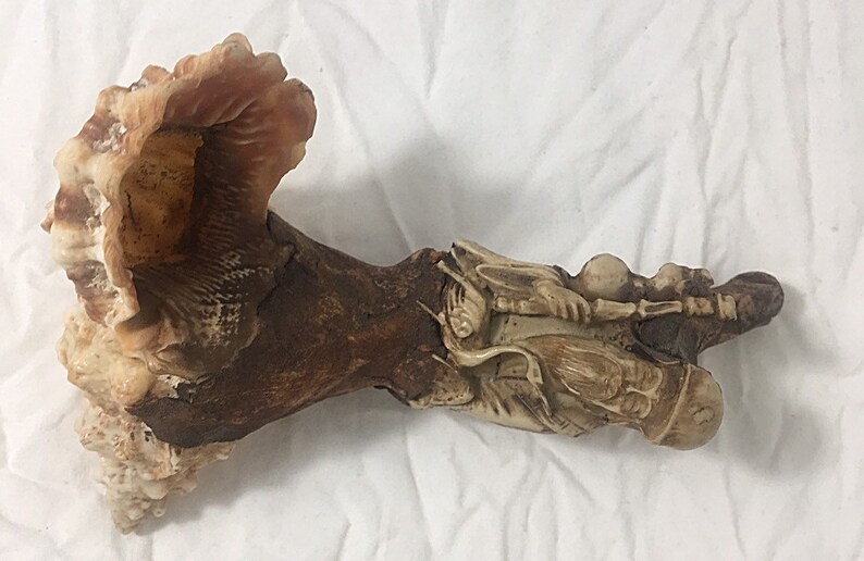 Shell 19th Century Handmade Chinese Carved Bone Clay Folk Art Pipe #DN
