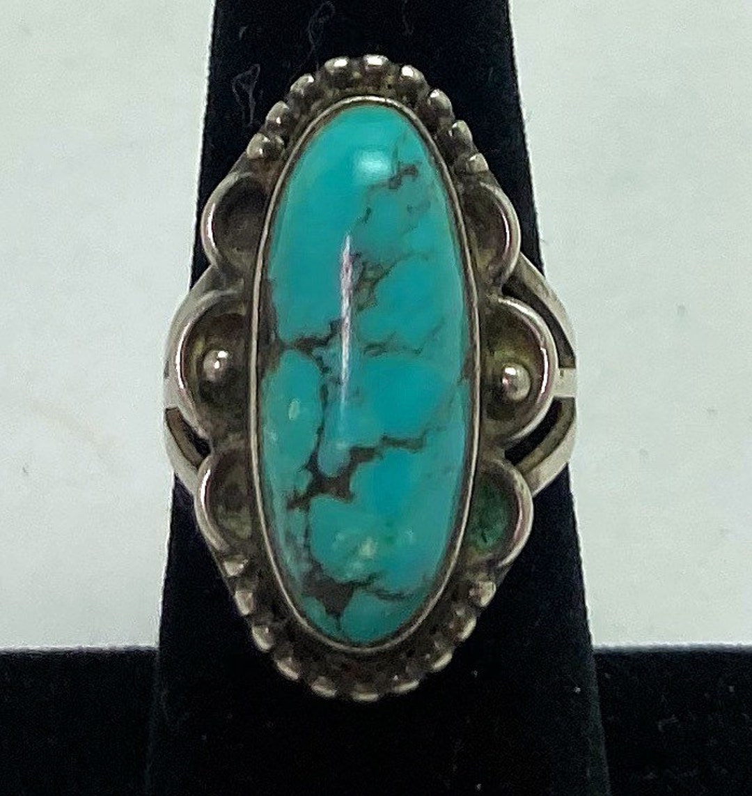 Native American Handmade Sterling Silver Ring With Natural Kingman ...