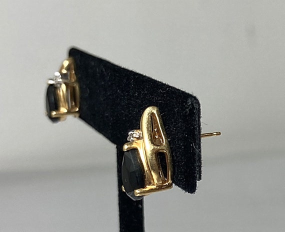 Pair Of 14 Karat Gold Earrings With Pear Cut Blac… - image 4