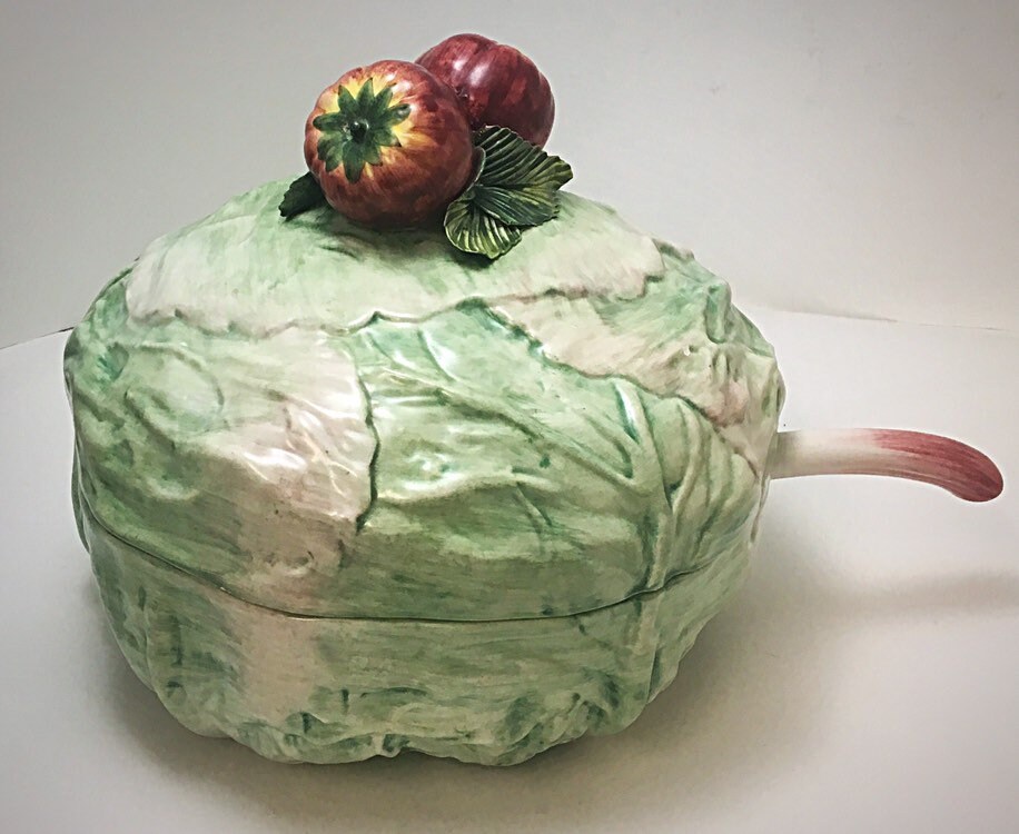 Hand Painted Cabbage Soup Tureen With Apple Handle and Spoon Etsy UK