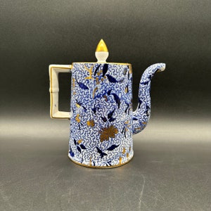 Antique Davenport Longport Hot Beverage Pot with Lid / Antique English Blue and Gold Floral Transferware Coffee Pot /TheShopsInUptown #DN