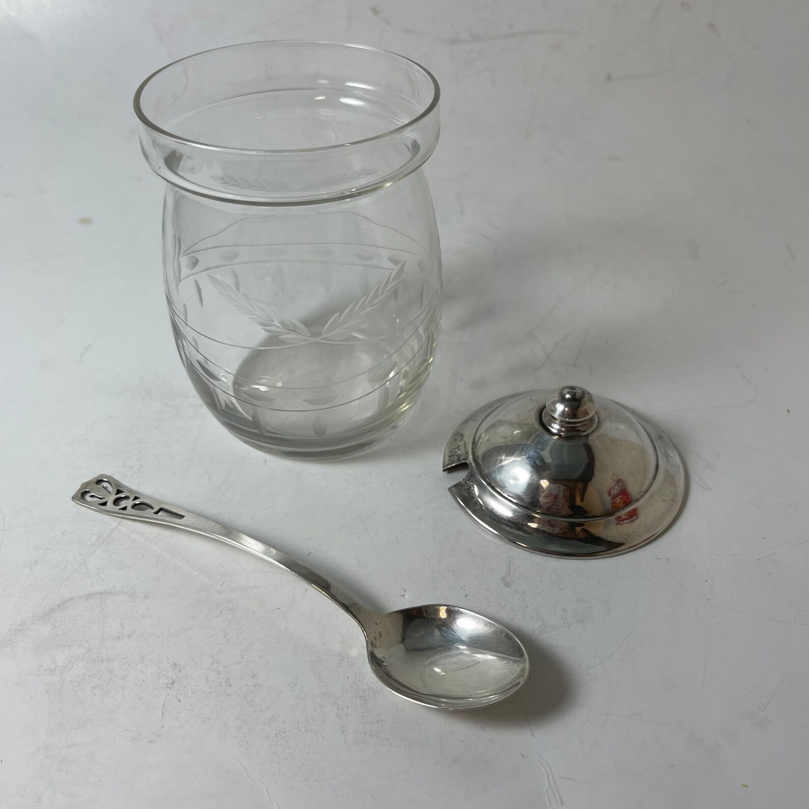 Vintage Glass Sugar Jar / With ster Spoon / Sterling Silver Etsy