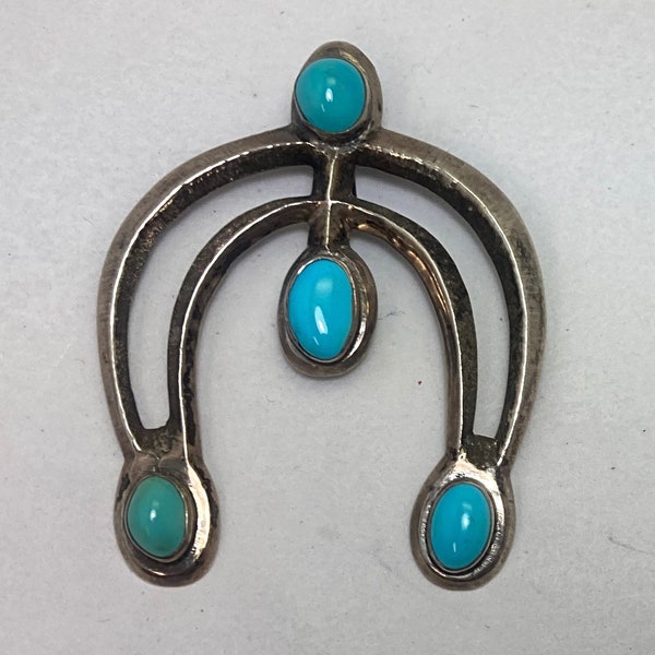 Large Native American Handmade Sterling Silver Naja With 4 Natural Sleeping Beauty Turquoise Stones #135 TheShopsInUptown