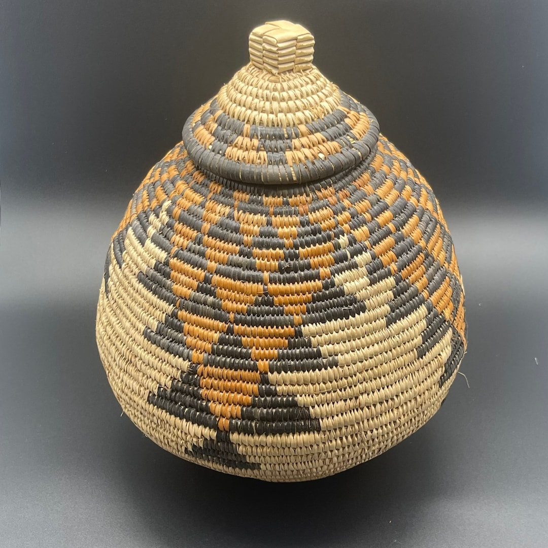 Authentic South African Zulu Basket W Lid / Natural Colors Etsy