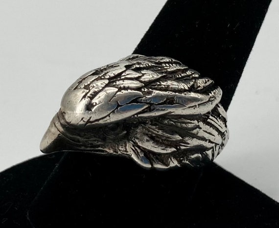 Large Heavy Gauge Sterling Silver Eagle Head Ring… - image 2