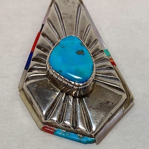 Important Vintage Native American Laguna Kenny Romero Turquoise Sterling Silver Inlay Ring Important Vintage Native American Laguna Kenny Romero Turquoise Sterling Silver Inlay Ring