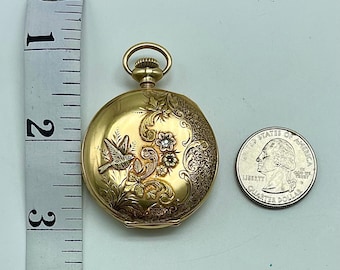 Antique 1902 Four Toned 14 Karat Gold Waltham Pocket Watch With A