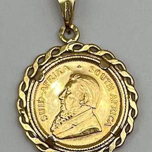 1984 1/10 Ounce Pure Gold South African Krugerrand Coin Set In An Intricate 375 / 9 Karat Gold Pendant #ST25 TheShopsInUptown