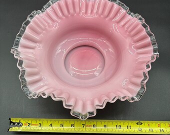 Fenton Pink and White Large Ruffle Cased Glass Bowl