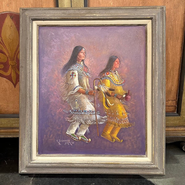 Signed Robert Yellowhair Framed Acrylic on Canvas Painting / Signed Dated Navajo Painting / TheShopsInUptown #DN