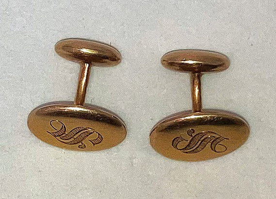 Boutons De Manchette Anciens En Or 14 Carats Avec Monogrammes - 10,4 Grammes - Occasion