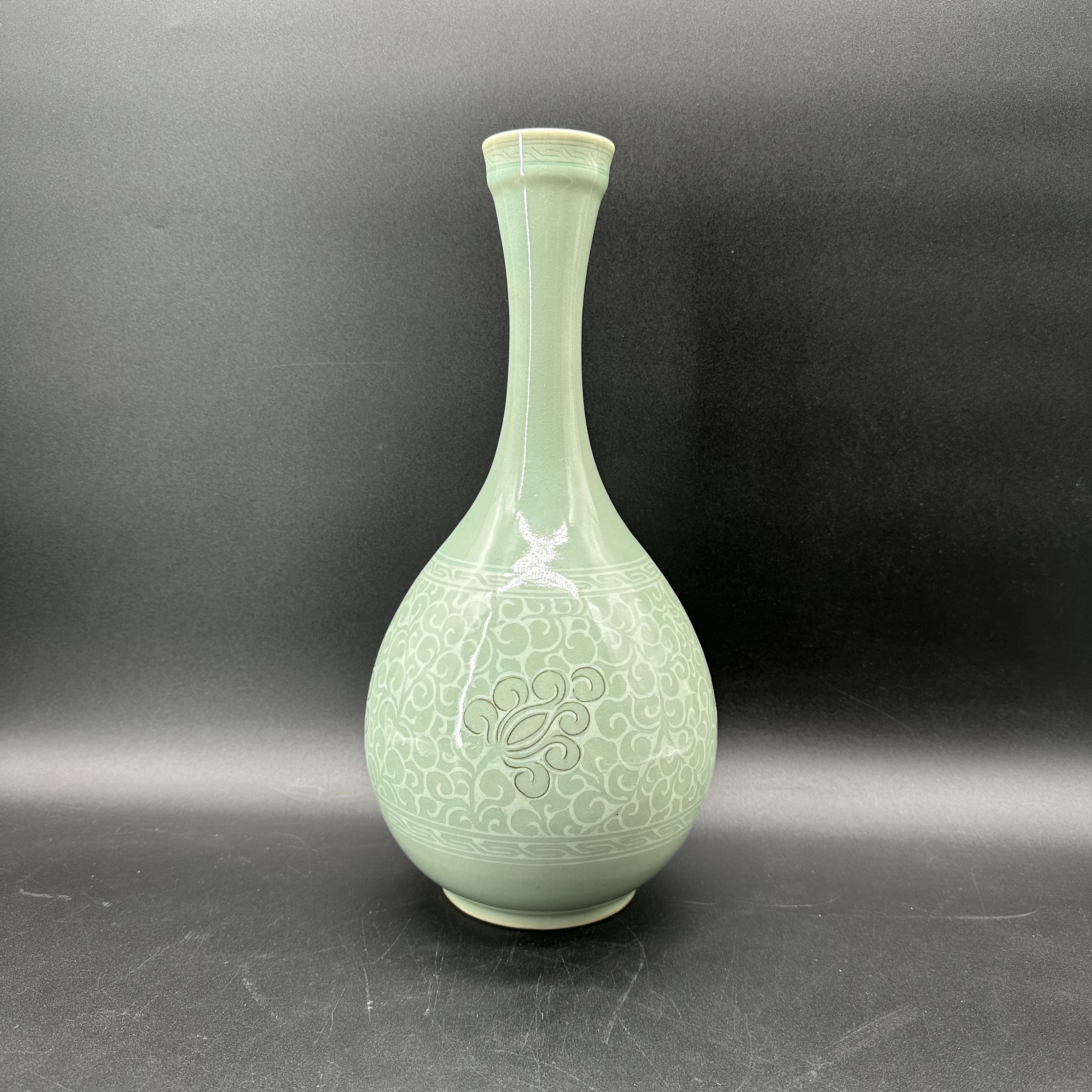 Tall Korean Long Neck Celadon Ceramic Porcelain Vase/Signed Vintage By Artist Theshopsinuptown #dn-Up