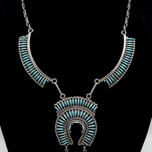 Bib Necklace / Nelson Morgan Signed Navajo Handmade Sterling Silver And Blue Gem Turquoise Needlepoint Bib Necklace #ST25 TheShopsInUptown
