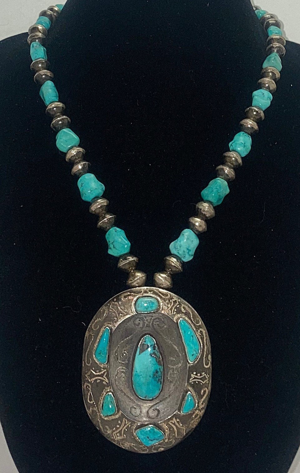 413 Gram Craziest Authentic Santo Domingo Turquoise Double Sided Necklace 413 Gram Craziest Authentic Santo Domingo Turquoise Double Sided Necklace