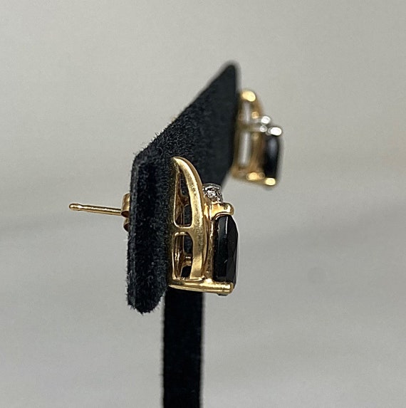 Pair Of 14 Karat Gold Earrings With Pear Cut Blac… - image 3