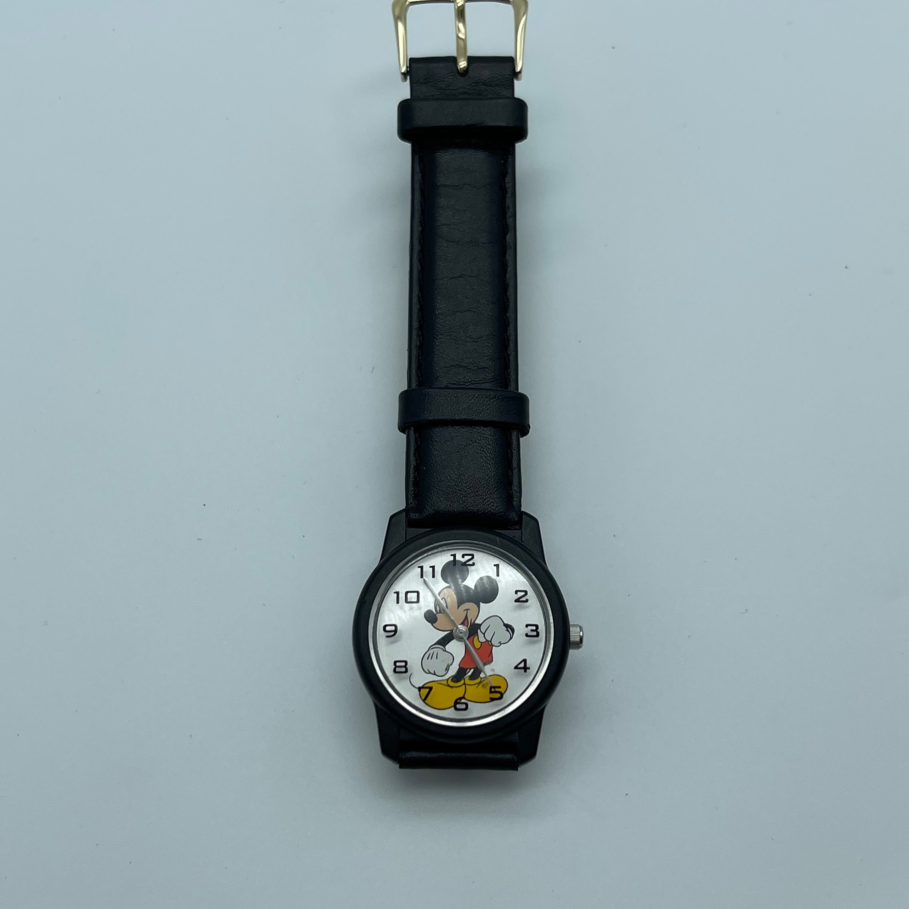 Vintage Walt Disney Company V827-0140 R Black Leather Mickey Mouse Watch Unisex Disney Mickey Mouse Classic Watch in All Black Design  main image 3