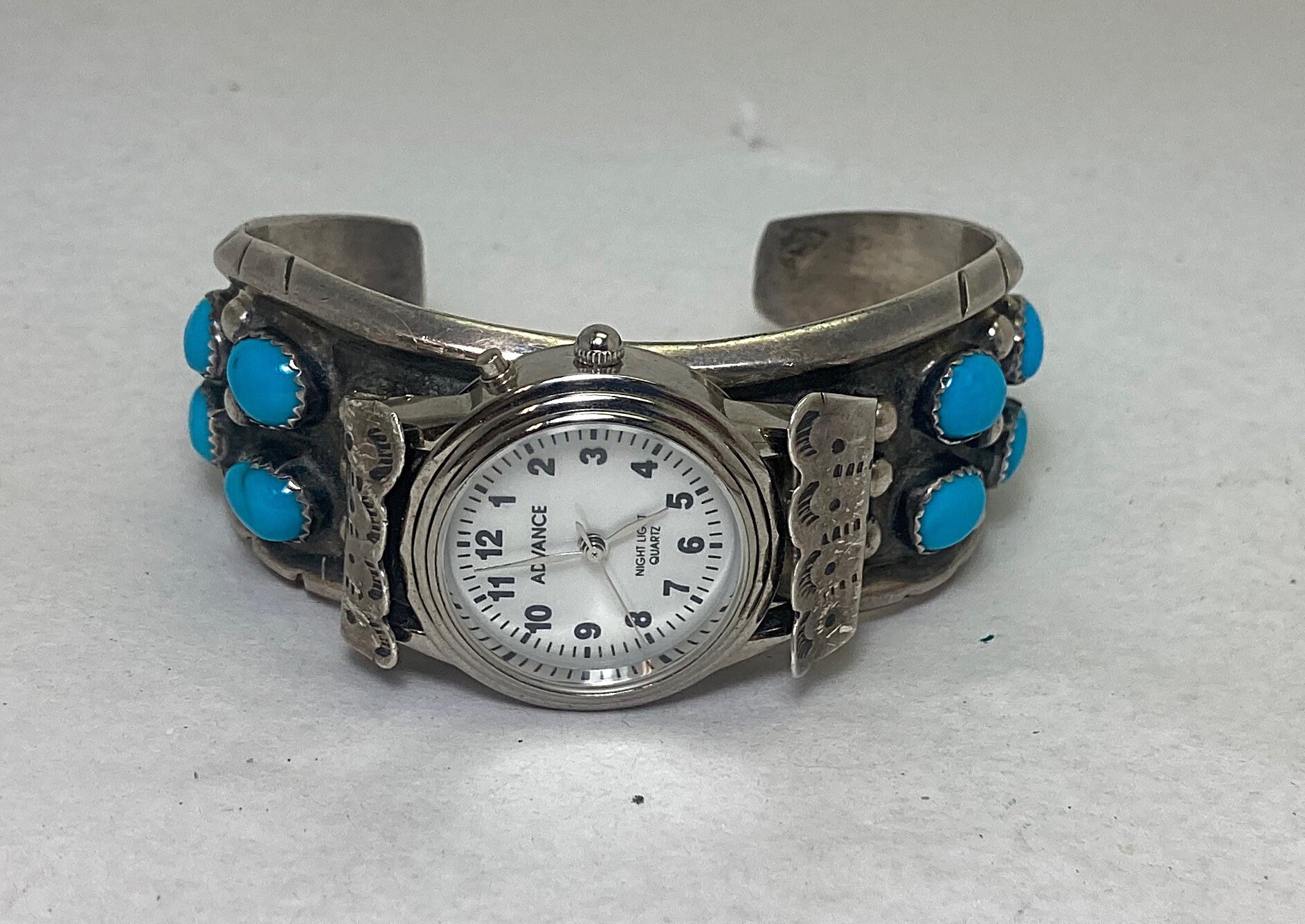 腕時計 Arizona Turquoise Indian Watch Hand Made Artist Signed Native American Handmade Sterling Silver Cuff Style