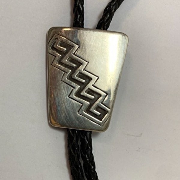 Navajo Handmade Sterling Silver Lowell Draper Attributed Bolo Tie With Sterling Silver Tips #DN TheShopsInUptown