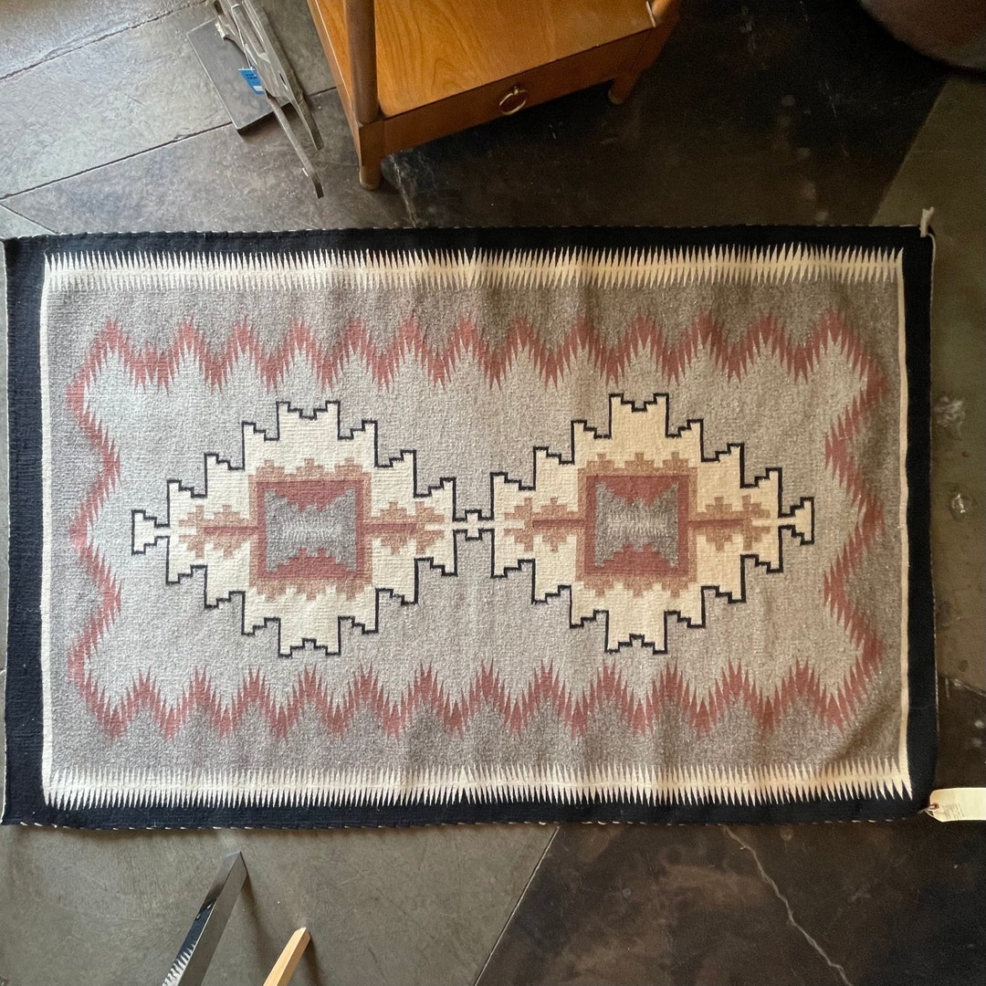 Authentic Navajo Two Grey Hills Rug / Hand Spun Rug / Large 48 X 76 / Rare Traditional Native