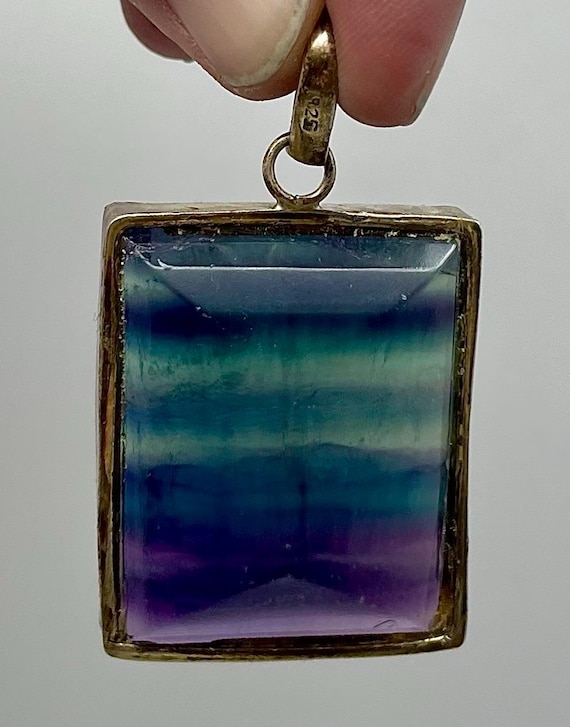 Rainbow Pendant / Large Rectangular Shaped Gold T… - image 1