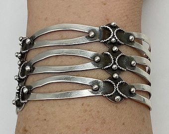 Mexican Handmade Sterling Silver Three Row Cuff Bracelet #ST25 TheShopsInUptown