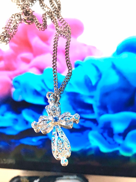 Blue stone cross necklace deals
