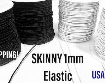1mm Skinny Elastic | White, black elastic cord | thin elastic for DIY masks, bracelets, beads | 10 Yards | 20 or 50 Yards | USA Seller