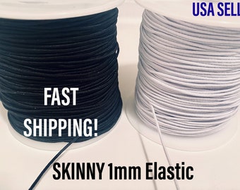 1mm Elastic Cord & String | white, black elastic | skinny elastic for DIY masks, bracelets, beads | 10 Yards | USA Seller