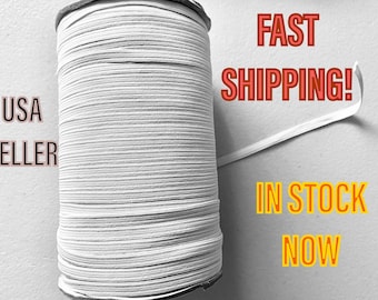1/4” White Flat Elastic Braided | elastic for face masks | 5, 10 or 20 Yards | USA Seller | sewing crafts