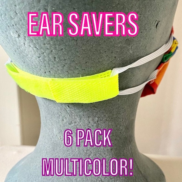 Adjustable Ear Savers for Face Masks| DIY Mask Strap Extensions | Hook and Loop Fasteners| 6 Pack Multicolor | USA Seller