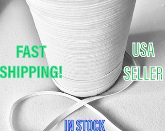 1/4 inch White Flat Elastic | face mask elastic | USA Seller | sewing crafts