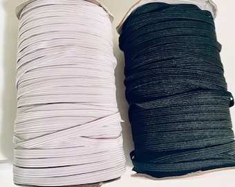 1/4 inch ELASTIC for Face Mask | White & black elastic | flat elastic band | soft elastic for sewing masks | 1, 5, 10 Yards | USA Seller