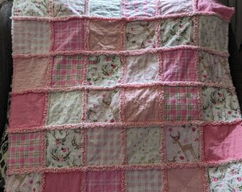 Deer Themed Baby Girl Rag Quilt