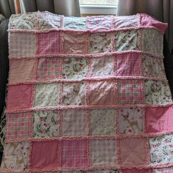 Deer Themed Baby Girl Rag Quilt