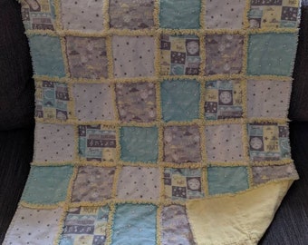 BlueYellowFlowers Gender Neutral Handmade Rag Quilt