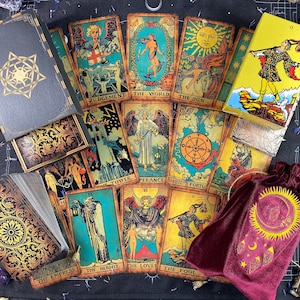 Tarot Deck Vintage ,Plastic Tarot Cards 78 Gift Set with Guidebook,Box,Cloth&Bag Classic Beginner Future Telling Divination,Oracle deck