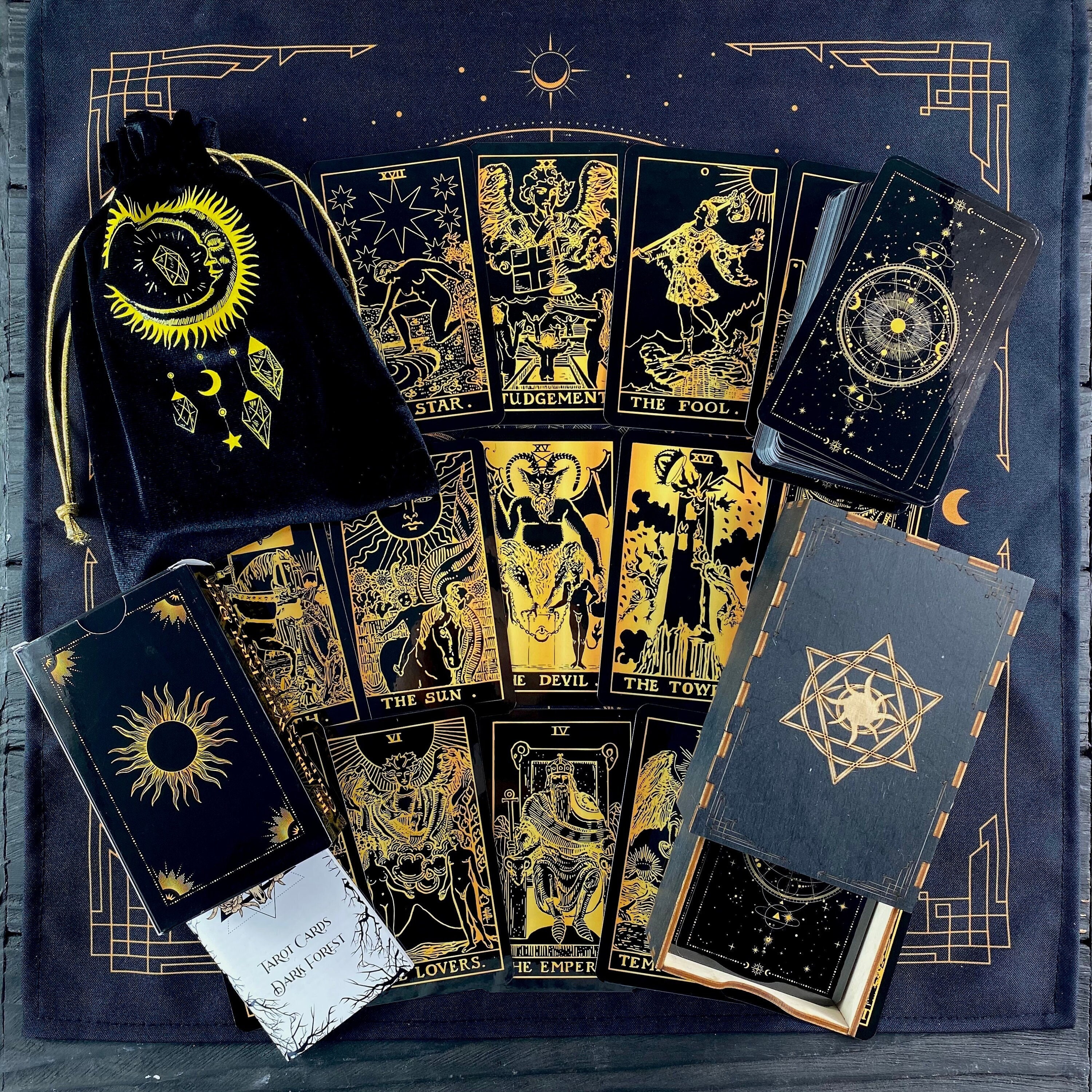 Tarot Deck Gold Sun Plastic Tarot Cards With Guidebook Etsy