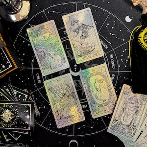 Jeu de cartes de tarot en cristal holographique arc-en-ciel, tarot 78 cartes avec plastification anti-rayures, coffret cadeau avec guide, boîte, tissu et sac
