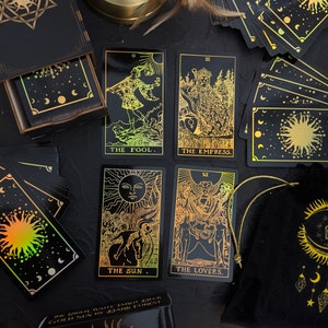 Tarot Deck Cards Foil Gold Rainbow,Anti-Scratch Lamination 78 Tarot Cards With Guidebook Tarot Gift Set with Guidebook,Box,Cloth&Bag Cards,Box&Bag