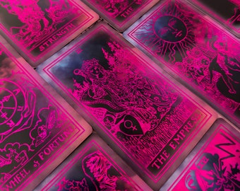 Tarot Deck Cards Neon Foil Light,Anti-Scratch Lamination 78 Tarot Cards With Guidebook Tarot Gift Set with Guidebook,Box,Cloth&Bag