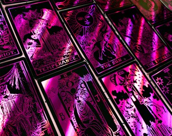 Tarot Deck Cards Pink and Purple Neon Foil, Anti-scratch